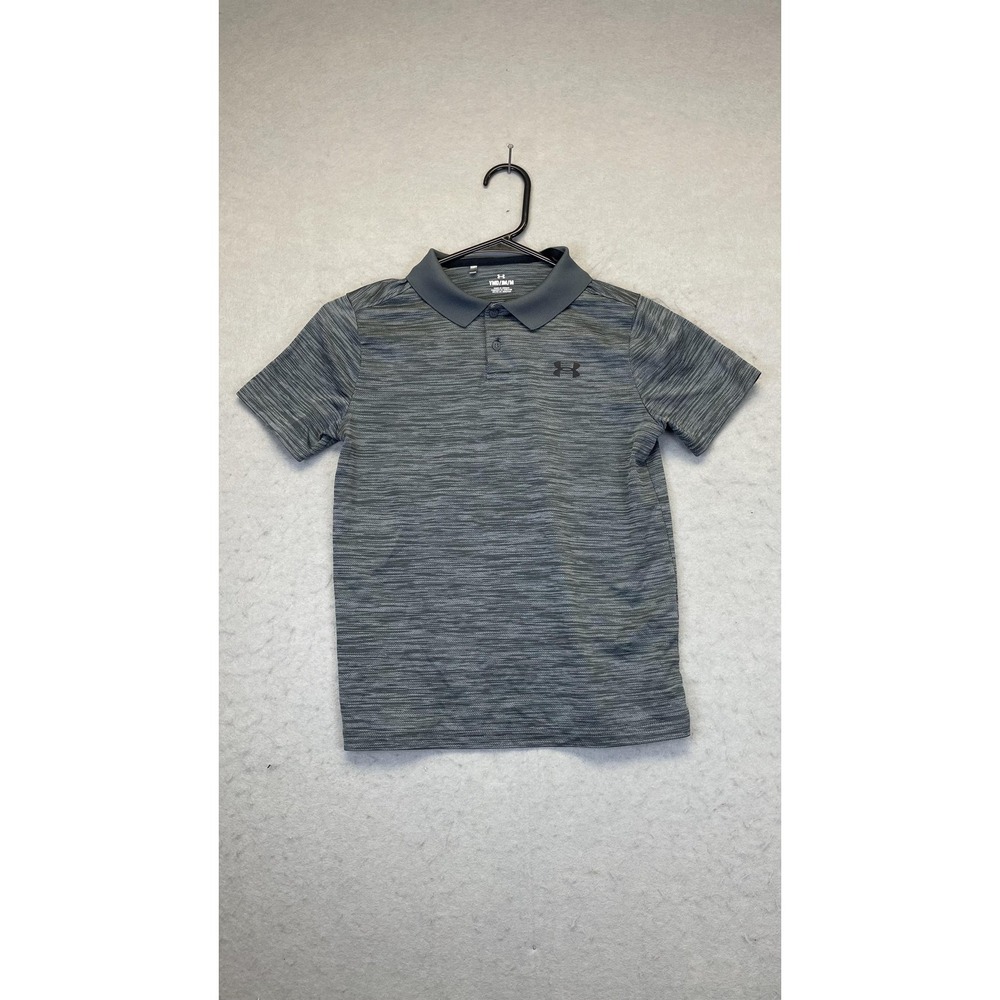 Under Armour Polo Shirt Boys Medium Gray Heathered Short Sleeve Golf Performance